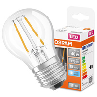 E27 P45 CL LED žárovka 4W = 40W 470lm 4000K Neutrální bila 300° vlákno OSRAM STAR