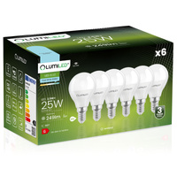 6x Žárovka LED E14, P40 2.5W = 25W 249lm 6500K Studená bílá 180° LUMILED