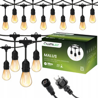 Venkovní řetěz 20m, 40x E27 Žárovky 1.3W 2200K MALUS LUMILED