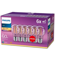 6x LED Žárovka E27 A60 7W = 60W 806lm 2700K Teplá bílá vlákno PHILIPS
