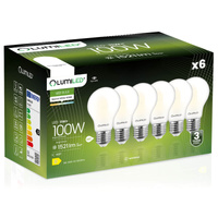 6x Žárovka LED E27, A60 11W = 100W 1521lm 4000K Neutrální bílá 360° Filament Mléčná LUMILED
