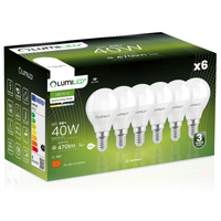 6x Žárovka LED E14, P40 5W = 40W 470lm 4000K Neutrální bílá 180° LUMILED