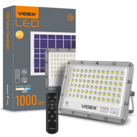 LED solární reflektor s dálkovým ovládáním 50W 1000lm 5000K Neutrální 90° 3,2V IP65 IK07 Povrchová montáž Šedá VIDEX