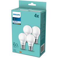 4x LED žárovka E27 A60 9W = 60W 806lm 4000K Neutral Milk PHILIPS