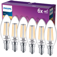 6x LED svíčková žárovka E14 B35 4,3W = 40W 470lm 2700K teplá bílá vlákno PHILIPS