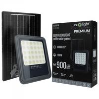 LED reflektor Solar 100W 900lm 4000lm Neutral IP65 se soumrakovým senzorem + dálkové ovládání Ecolight