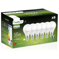 6x Žárovka LED E14, P40 2.5W = 25W 249lm 4000K Neutrální bílá 180° LUMILED