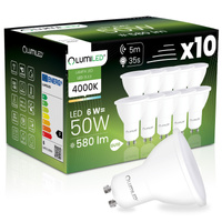 10x LED GU10 reflektor PAR16 6W = 50W 580LM 4000K neutrální bílá 120° se senzorem pohybu LUMILED