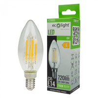 LED žárovka svíčka B35 E14 6W 720lm 2700K teplá bílá FILAMENT Ecolight