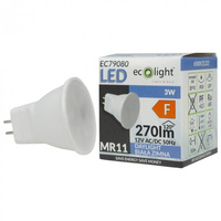 LED reflektorová žárovka MR11 3W 270lm 6500K Cold 12V Ecolight