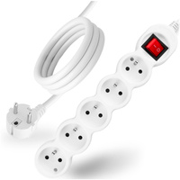 Síťový prodlužovací kabel uzemněný napájecí pásek 5 zásuvek 1,5 m vypínač bílý kabel Lendo Lumiled
