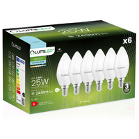 6x Žárovka LED Svíčka B35, E14 2.5W = 25W 249lm 6500K Studená bílá 180° LUMILED