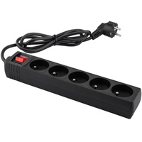 Zástrčka prodlužovacího napájecího kabelu - 5x zásuvka s uzemněním a vypínačem Napájecí proužek 1.5m 3x1mm 13A černá