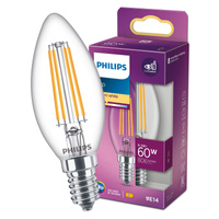 LED žárovka na svíčku E14 B35 6.5W = 60W 806lm 2700K Teplá bílá vlákno PHILIPS