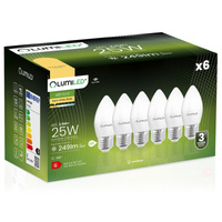6x Žárovka LED E27, B35 2.5W = 25W 249lm 3000K Teplá bílá 180° LUMILED