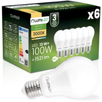 6x Žárovka LED A60, E27 13W = 100W 1521lm 4000K Neutrální bílá 260° LUMILED
