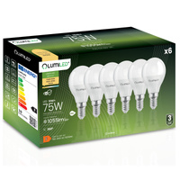 6x Žárovka LED Kulka P45, E14 10W = 75W 990lm 3000K Teplá bílá 180° LUMILED