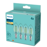 4x LED žárovka E14 Candle B35 4,3W = 40W 470lm 2700K Warm 300° FILAMENT Essential Philips