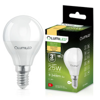 Žárovka LED E14, P40 2.5W = 25W 249lm 3000K Teplá bílá 180° LUMILED