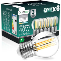 6x LED žárovka E27 kapka P45 2,2W 470lm = 40W 4000K neutrální bílá 360° vlákno energetická třída A LUMILED