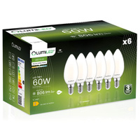 6x Žárovka LED Svíčka B35, E14 7W = 60W 806lm 4000K Neutralní bílá 360° Filament Mléčná LUMILED