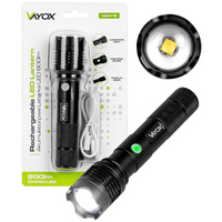 Taktická ruční svítilna Výkonná XHP50 800lm ZOOM USB-C VA0116 Vayox