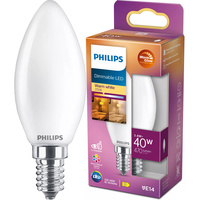 Žárovka LED svíčka E14 B35 3.4W = 40W 470lm 2700 Teplá bílá vlákno Mléčné PHILIPS Stmívatelné