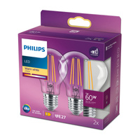 Sada 2x LED Žárovka E27 A60 7W = 60W 806lm 2700K Teplé vlákno PHILIPS