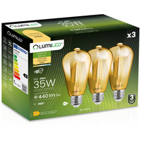 3x LED žárovka E27 Edison ST64 4W = 35W 440lm 2000K Warm 360° FILAMENT LUMILED