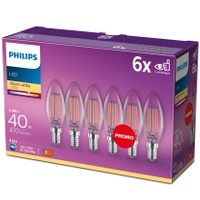 Sada 6x LED svíčková žárovka E14 B35 4,3W = 40W 470lm 2700K Teplé vlákno PHILIPS