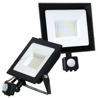 Venkovní LED reflektor Zahrada 50W 4270lm 4000K Neutrální 120° se senzorem pohybu IP44 IK05 Černá MHC Kobi