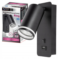 Nástěnné svítidlo GU10 RING s USB a vypínačem. černé
