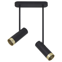 Stropní bodové svítidlo 2x GU10 černá zlatá PORTO Sanico Goldlux
