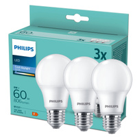 3x LED žárovka E27 A60 8W = 60W 806lm 6500K Studená bílá PHILIPS