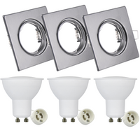 3x GOLDLUX (Polux) čtvercová černá pohyblivá halogenová žárovka + GU10 3.5W LED žárovka