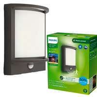 Zahradní nástěnné svítidlo LED PETRONIA 3,8W Senzor pohybu 2700K Teplá IP44 Antracit PHILIPS