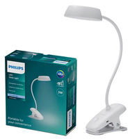 DONUTCLIP LED stolní lampa 3W 4000K stmívatelná USB bílá se svorkou PHILIPS