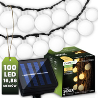 Solární zahradní girlanda 100x LED okrasné koule 16,86 m 3000K Warm SOLIX LUMILED