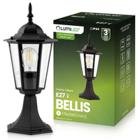 Venkovní zahradní lampa E27, LED sloupek lucerna 40cm Černá BELLIS LUMILED
