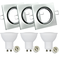 3x GOLDLUX (Polux) pohyblivá halogenová žárovka. čtvercový nikl + GU10 3.5W LED žárovka