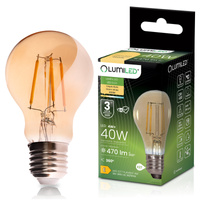 LED žárovka E27 A60 4W 470LM = 40W 2000K teplá bílá 360° Filament Amber LUMILED