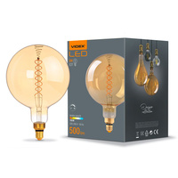 LED žárovka E27 G200 Sphere 8W = 42W 500lm 1800K Warm 360° FILAMENT Amber Dimmable Videx