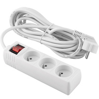 Síťový prodlužovací kabel - 3x zásuvka s uzemněním a vypínačem, napájecí lišta 5m 3x1,5mm 16A bílá