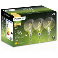 3x Dekorativní Kulatá Žárovka LED E27, G95 8W = 75W 880lm 3000K Teplá bílá 360° Filament Globe LUMILED