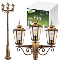 Venkovní zahradní lampa 3x E27, LED sloupek lucerna 2m Patina BELLIS LUMILED