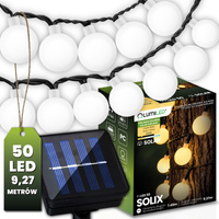 Solární zahradní girlanda 50x LED okrasné koule 9,27 m 3000K Warm SOLIX LUMILED