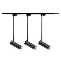 Sada přípojnic 1-fázová lišta + 3x reflektor GU10 černá zlatá PORTO Sanico Goldlux