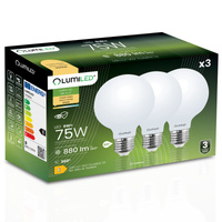 3x Žárovka LED E27, G95 8W = 75W 3000K Teplá bílá Globe Mléčná Filament LUMILED