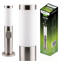 Venkovní zahradní lampa E27, LED se zásuvkou sloupek 230V 45cm inox LILIUM LUMILED