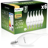 6x LED žárovka E14 svíčka BA35 5W = 40W 470lm 3000K teplá bílá 180° LUMILED